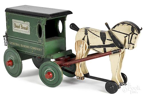Rich Toys painted wood horse drawn wagon