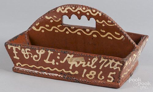 English redware utensil tray dated 1865