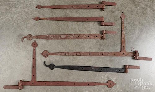 Three pairs of wrought iron strap hinges