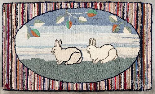 American hooked rug with rabbits, early 20th c.