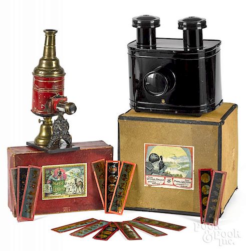 Two German magic lanterns, in the original boxes