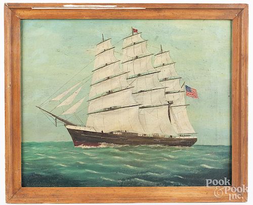 Primitive oil on canvas ship portrait