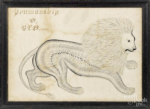 Ink calligraphy of a lion, late 19th c.