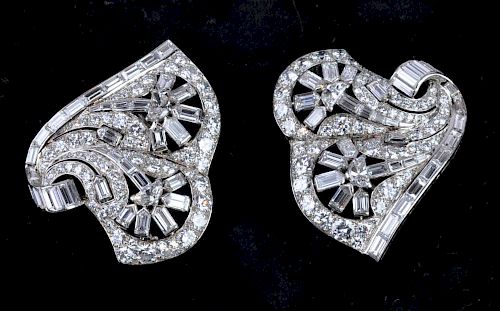 Rare Pair of Diamond & Platinum Clips / Brooch