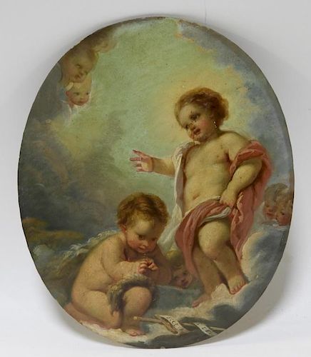 European Double Sided O/B Putti Woman Painting
