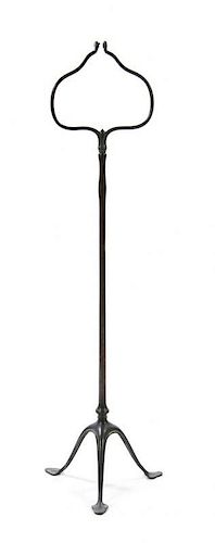 A Tiffany Studios Bronze Harp Lamp Base, Height 54 1/8 inches.