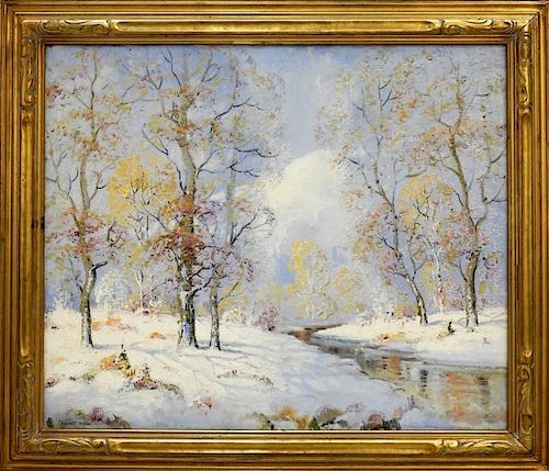 Ernest T. Fredericks O/C Winter Landscape Painting
