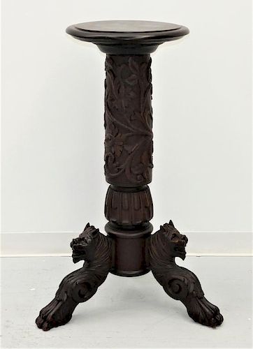 Victorian Carved Mahogany Hairy Paw Foot Pedestal