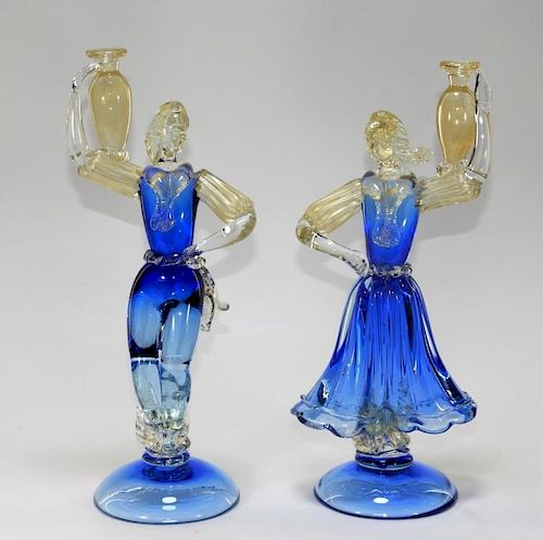 PR Italian Murano Art Glass Blue Aurene Figures