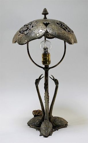 FINE English Silvered Bronze Figural Crane Lamp