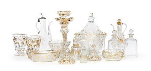 An Assembled Collection of Seventeen French Glass Table Articles, Height of tallest 10 1/2 inches.