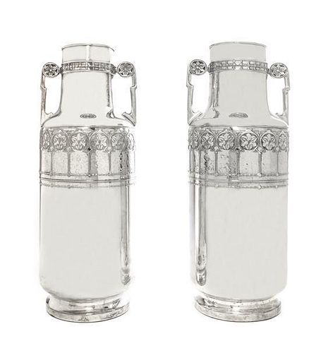 A Pair of WMF Silver-Plate Vases, Height 19 1/4 inches.