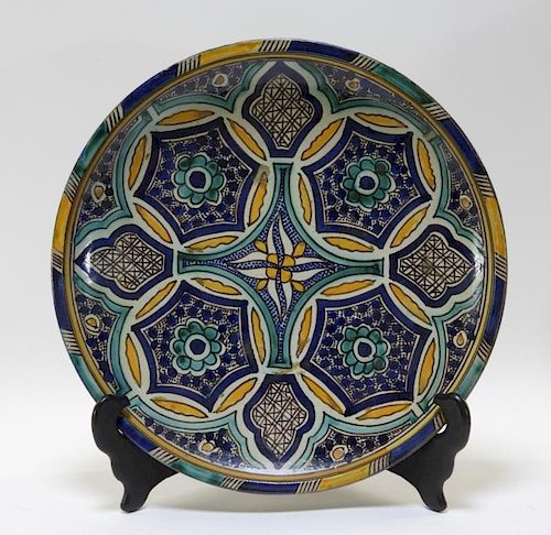 Persian Iznik Style Pottery Footed Charger Plate