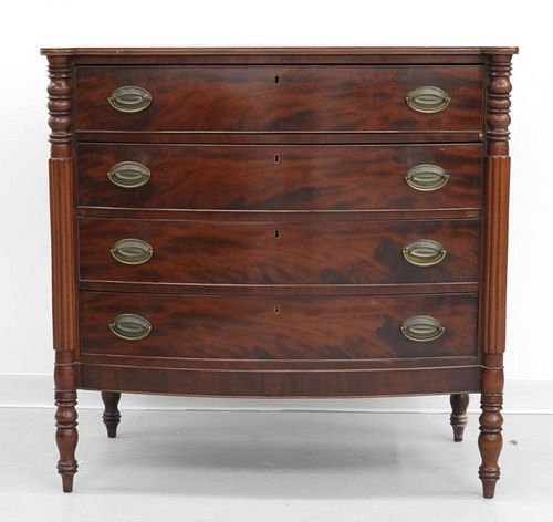 C.1800 Mass Federal Flame Mahogany Bow Front Chest