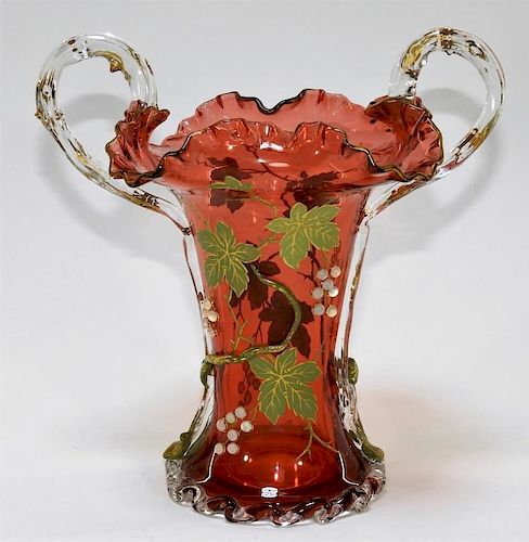 Moser Gilt Enameled & Jeweled Cranberry Glass Vase