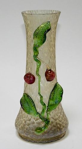 Bohemian Kralik Iridescent Fruit Art Glass Vase