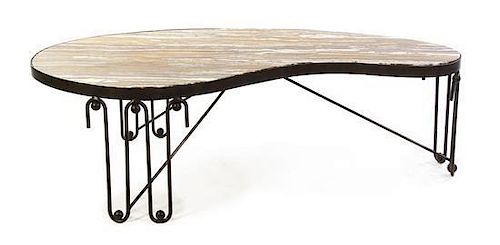 An Art Deco Style Bronze Low Table, in the manner of Jean Royere, Height 17 1/2 x width 57 1/2 x depth 32 inches.
