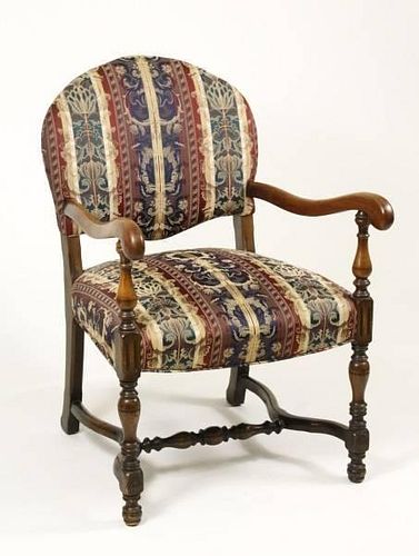 Stained Oak & Walnut Upholstered Armchair