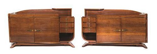 A Pair of French Art Deco Mahogany Sideboards, Height 42 3/8 x width 71 1/4 x depth 20 1/4 inches.