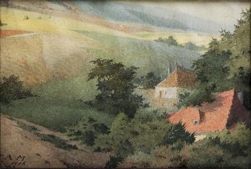 MATHEWS, Arthur. Watercolor. California Landscape.