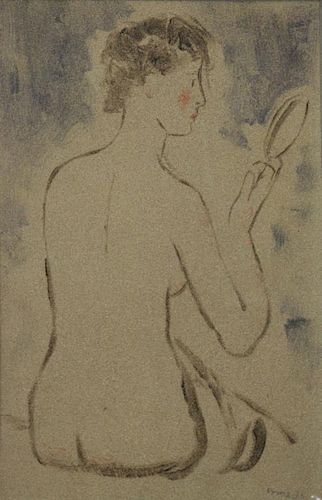 PRUNA, Pedro. Watercolor. Nude with Mirror, 1930.