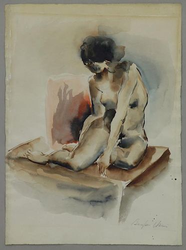USUI, Bumpei. Watercolor on Paper. Nude Model.