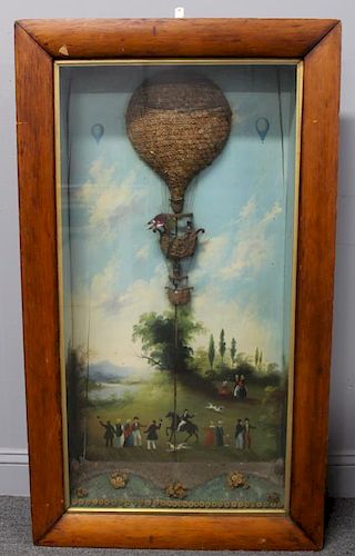Antique Folk  Art  Diorama of a Flying Balloon