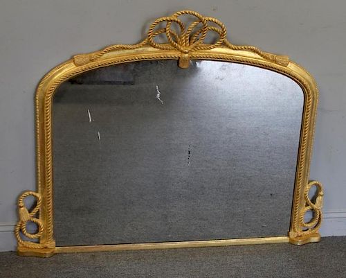 Antique Giltwood Over Mantel Mirror with Ribbon