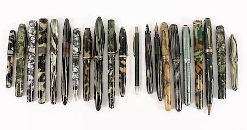 Collection of 21 Vintage Pens, Mostly Green