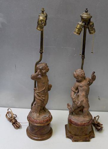 2 Antique Carved Terracotta Figures as Lamps.
