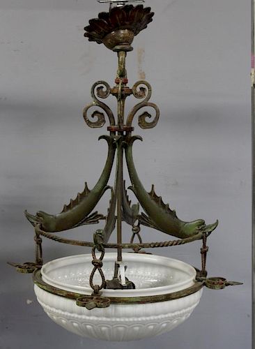 Patinated Metal Chandelier with Dolphin Decoration
