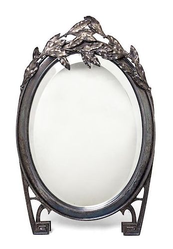 A Polish Silverplate Dressing Mirror, Norblin & Co., Height 21 1/4 inches.