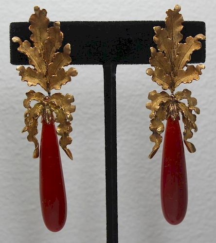JEWELRY. Pair of Buccellati 18kt Gold & Red Coral