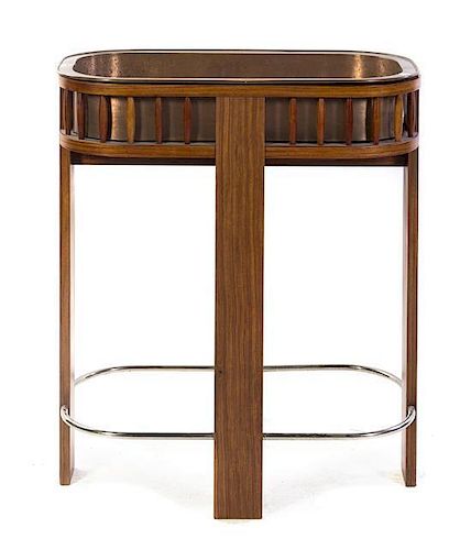 An Art Deco Mahogany Jardiniere Stand, Height 35 1/2 x width 30 1/4 x depth 16 3/4 inches.