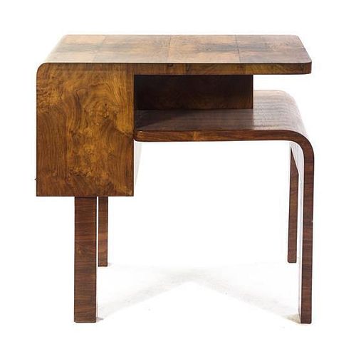 An Art Deco Burl Veneer Side Table, Height 29 1/4 x width 30 1/4 x depth 21 inches.