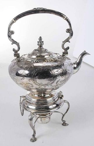 Silver-Plate Hot Water Kettle on Stand