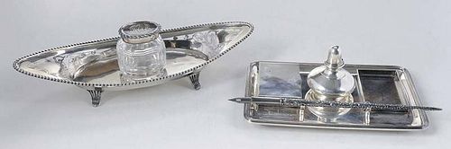 Two English Silver Ink Stands, Pen