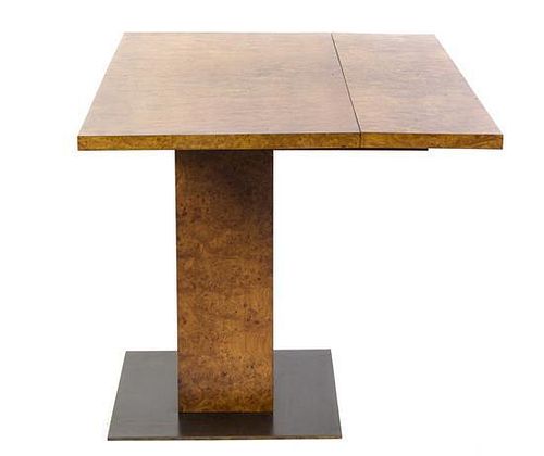 A Burl Veneer Console, Height 28 1/4 x width 41 3/4 x depth 21 1/4 inches (closed).