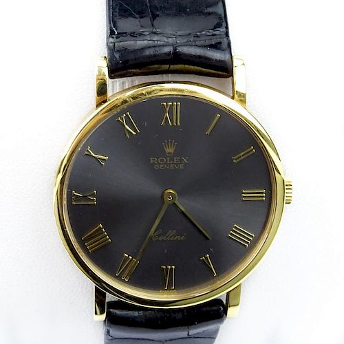 Vintage Rolex Cellini Classic 18 Karat Yellow Gold Watch with Slate Dial and Roman Numeral Hour Markers 5112, Manual Movement