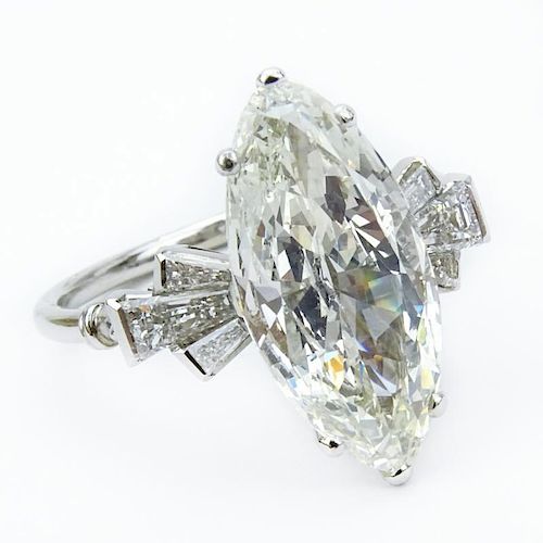 3.57 Carat Antique Marquise Cut Diamond and Platinum Engagement Ring.