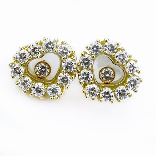 1.10 Carat Round Brilliant Cut Diamond and 18 Karat Yellow Gold Hearts Earrings.