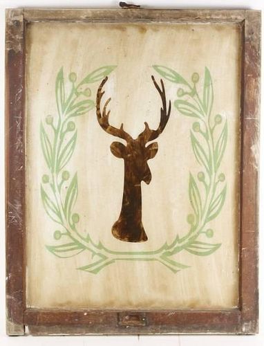 Rustic Art Glass Window with Stag Motif