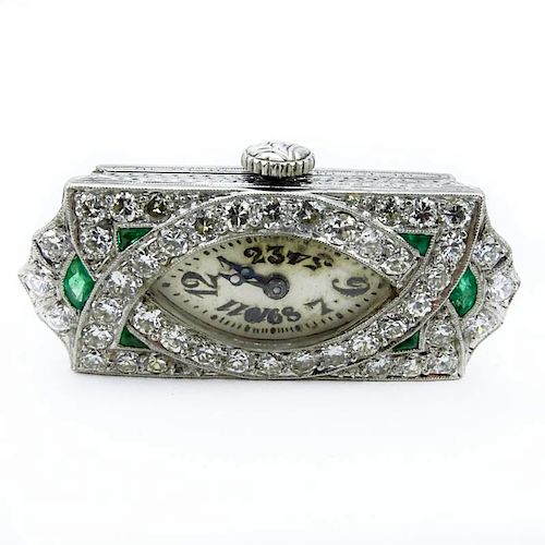 2.0 Carat Diamond, Emerald and Platinum Lady's Watch
