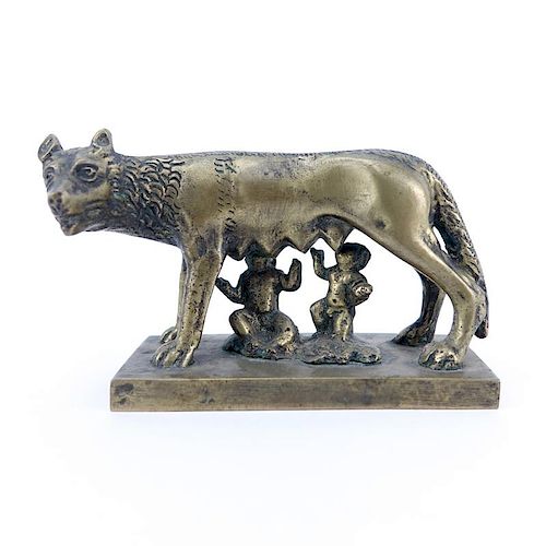 Mid Century Bronze Sculpture of the Capitoline Wolf with Romulus and Remus