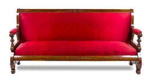 An Italian Satinwood Inlaid Walnut Sofa Height 41 x width 84 x depth 20 1/2 inches.