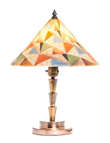 A Czechoslovakian Art Deco Boudoir Lamp, Bellova, Diameter of shade 10 x height overall 15 3/4 inches.