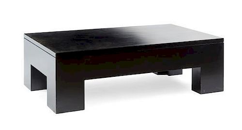 A Custom-Designed Black Painted Low Table Height 16 x width 53 1/4 x depth 23 5/8 inches.