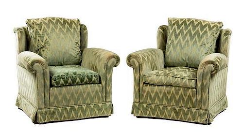 A Pair of Rubelli Silk Velvet-Upholstered Club Chairs Height 33 x width 30 x depth 34 1/2 inches.