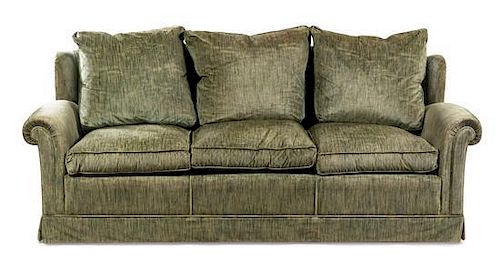 A Custom Rubelli Silk Velvet-Upholstered Three-Seat Sofa Height 33 x width 83 x depth 33 inches.