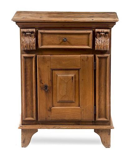 An Italian Fruitwood Cabinet Height 36 1/2 x width 28 1/2 x depth 14 inches.